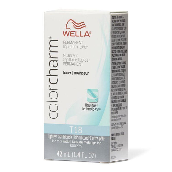 Wella Color Charm Permanent Liquid Creme Hair Color T18 Lightest Ash Blonde 42 ML - MZR Trading